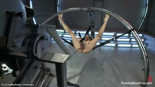 Pigtailed Соло брюнетка Латын кыз Сара Luvv strips lingerie to stockings and then fucks machine and gets intense orgasms in various positions